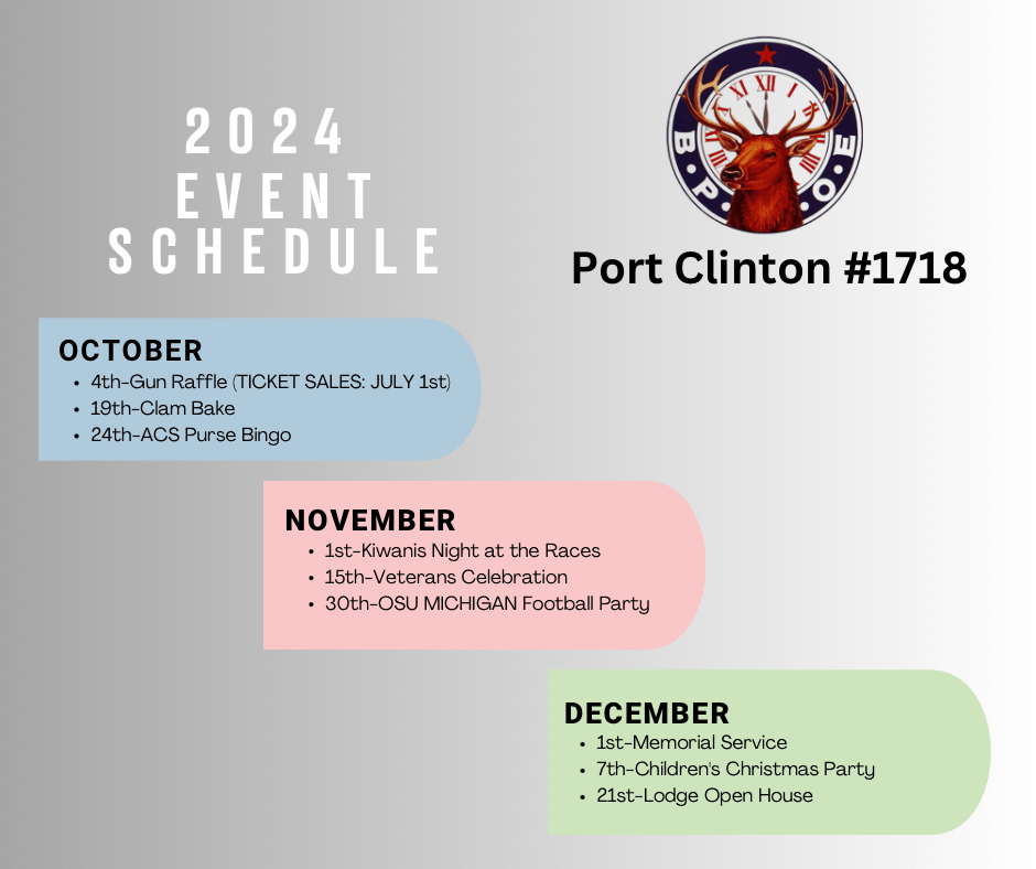 Calendar of Events - October through December 2024