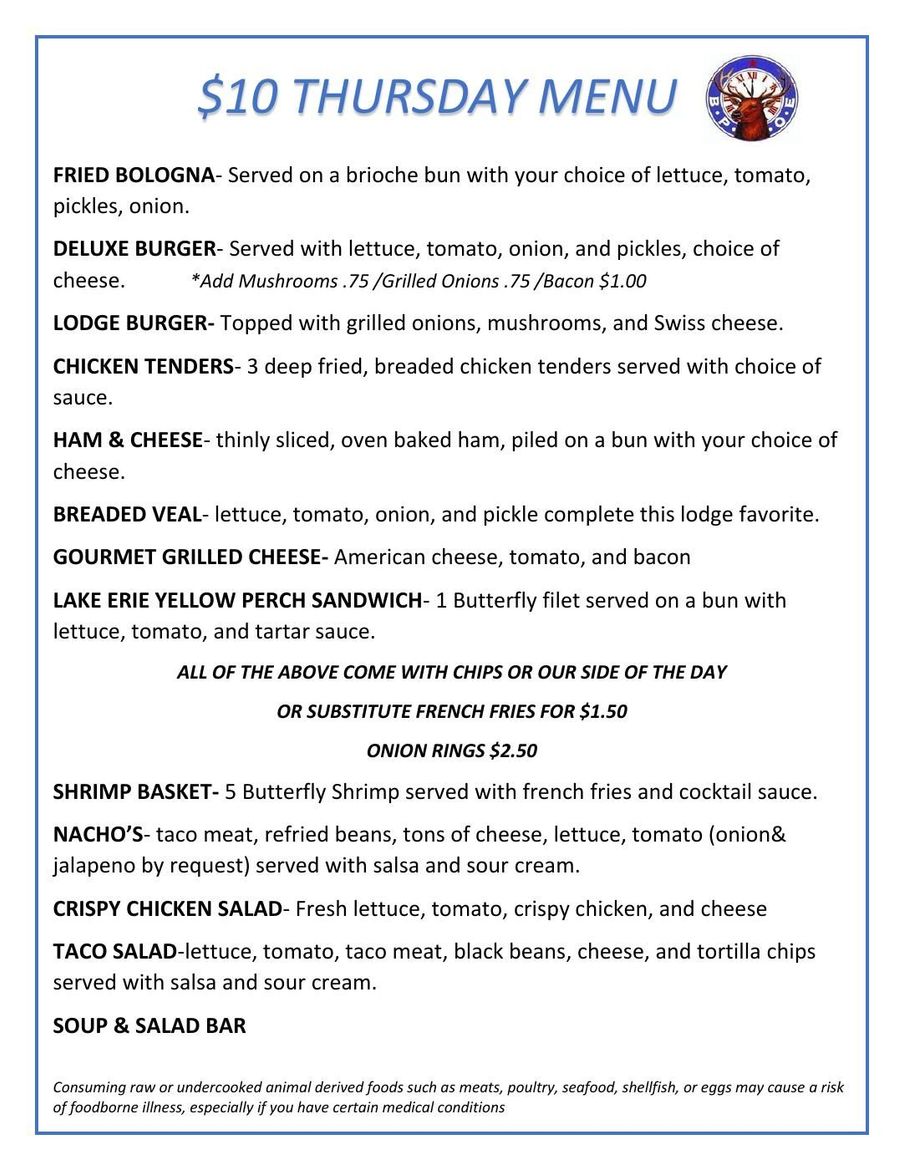 $10 Thursday Menu