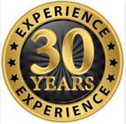 A sticker that says celebrating over 30 years in a circle.