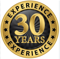 A sticker that says celebrating over 30 years in a circle.