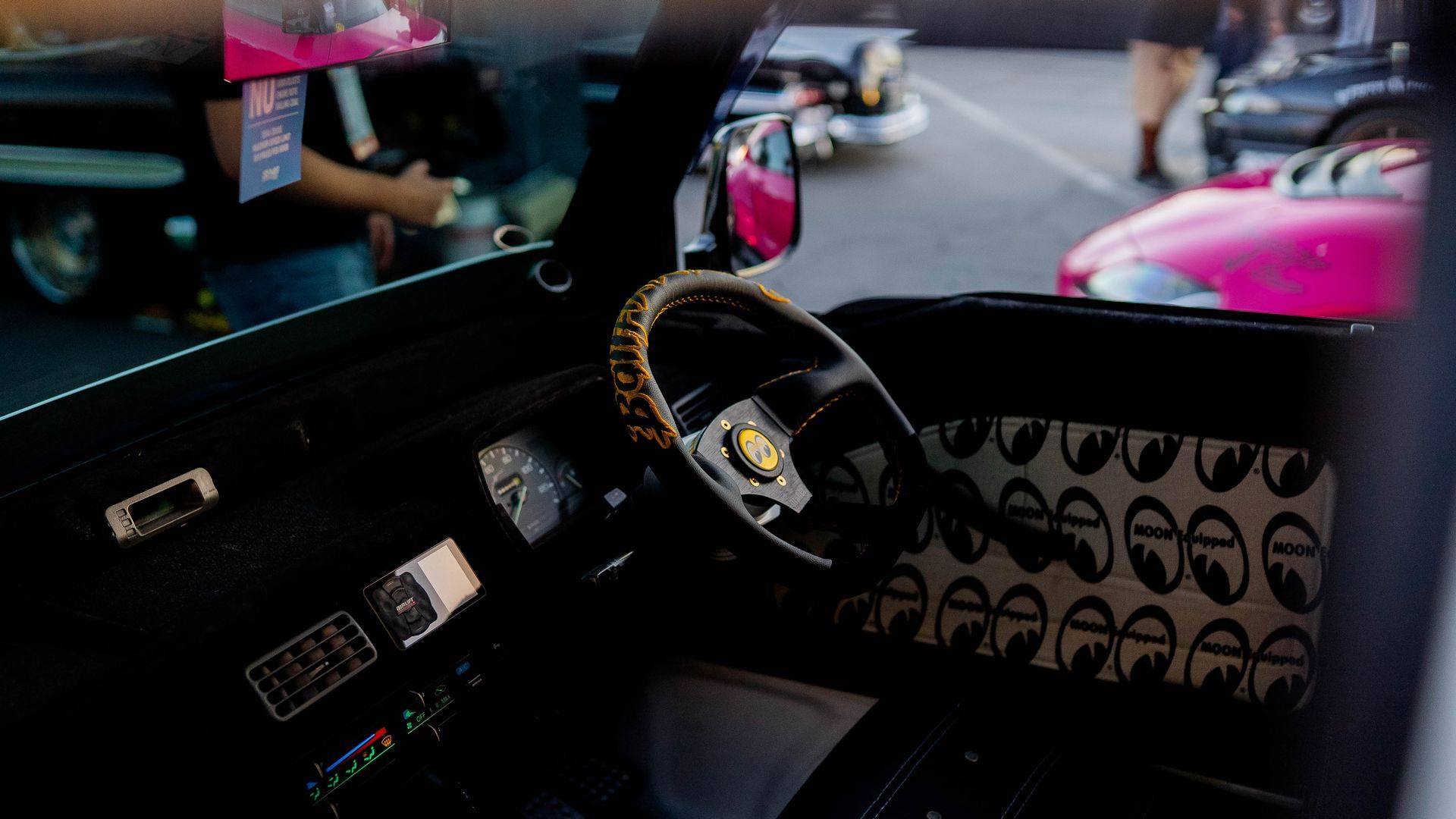 Interior shot of the K&N Detailing Honda Acty SEMA build at the SEMA show in Las Vegas. Showing the moon eyes custom interior.