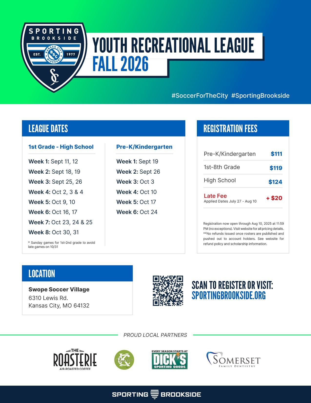 Sporting Brookside, Youth Recreational Soccer League - Spring 2026 Flyer. Kansas City, Missouri