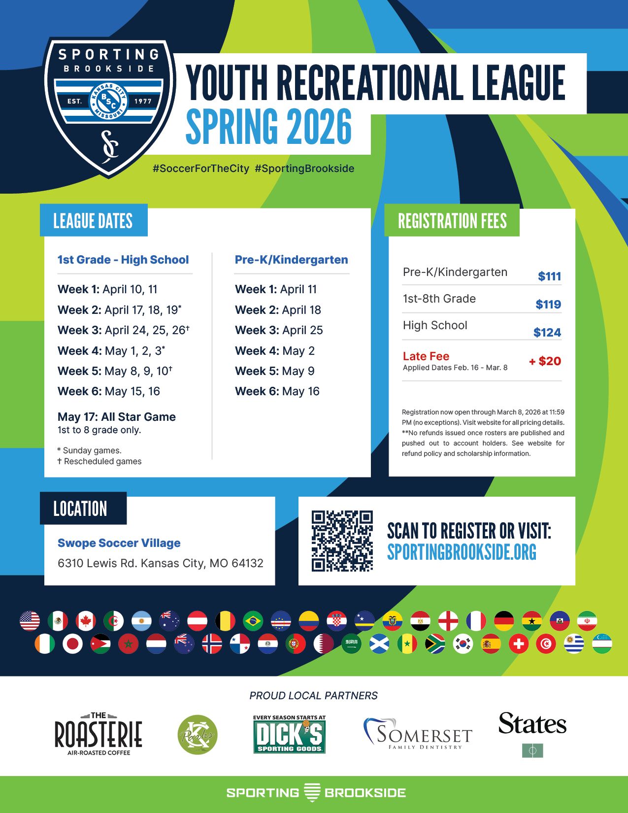 Sporting Brookside, Youth Recreational Soccer League - Spring 2026 Flyer. Kansas City, Missouri