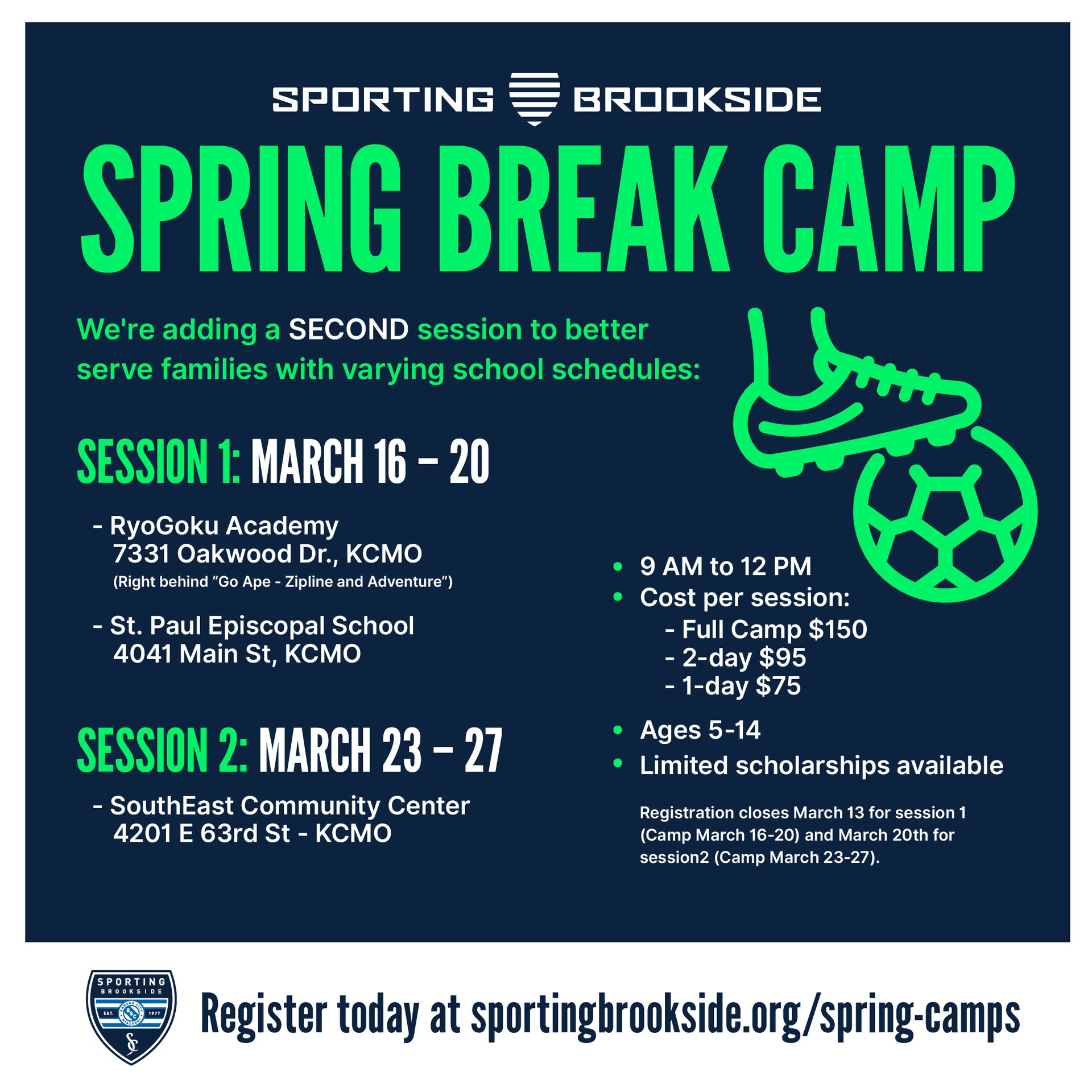 Spring Break soccer camp - Sporting Brookside, Kansas City.