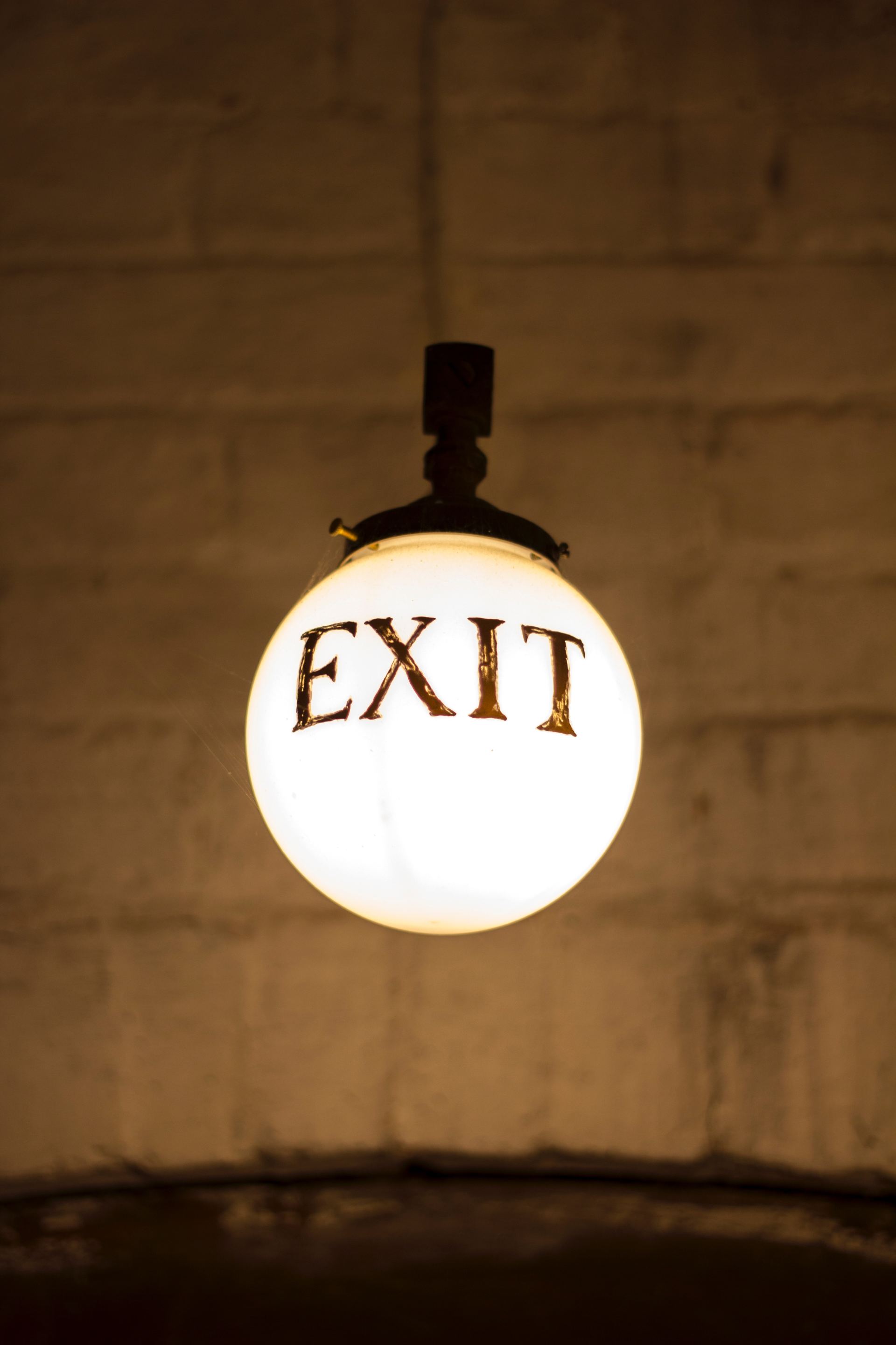 A light bulb with the word exit written on it