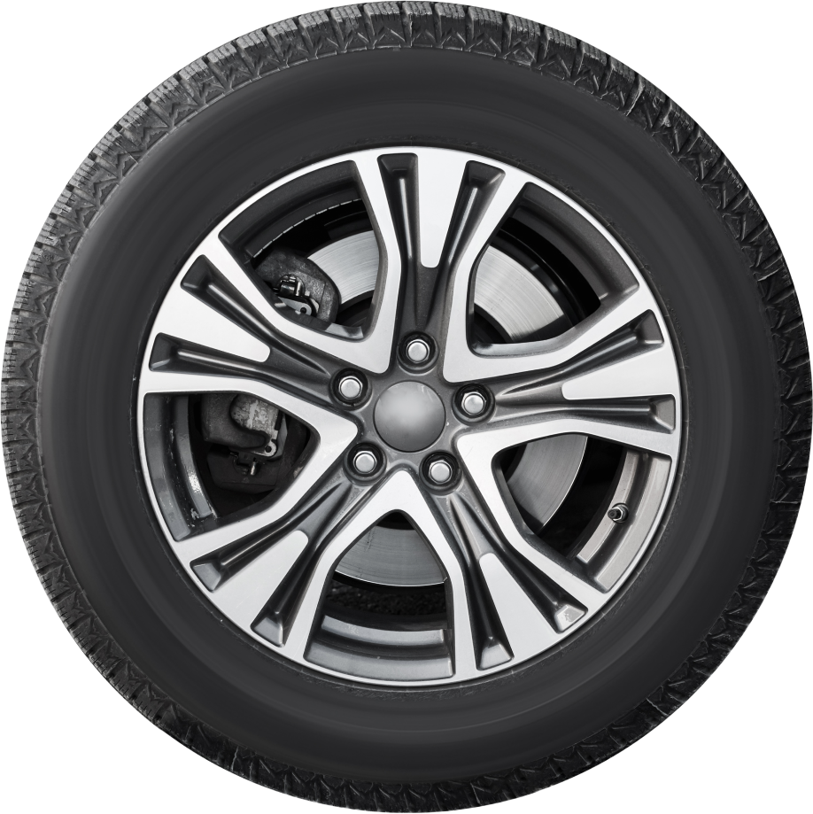 A close up of a car tire on a white background