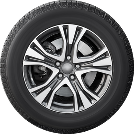 A close up of a car tire on a white background