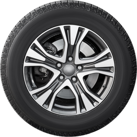 A close up of a car tire on a white background