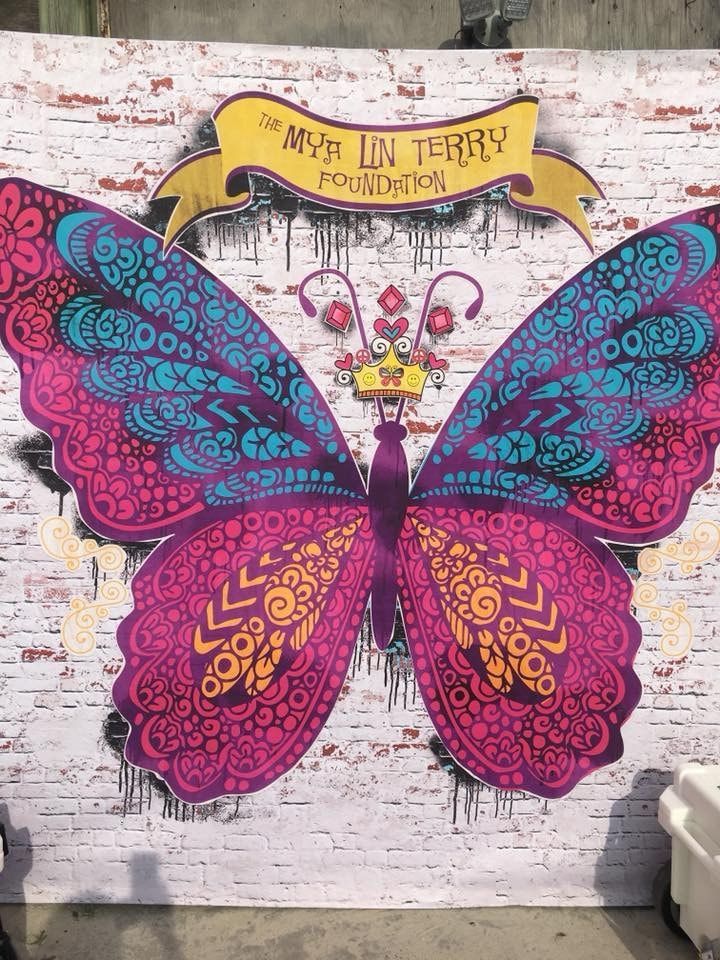 Colorful butterfly mural with 