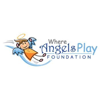 Cartoon angel flying with halo, logo for Where Angels Play Foundation.
