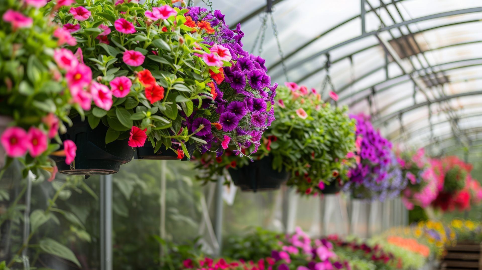 hanging basket in a greenhouse