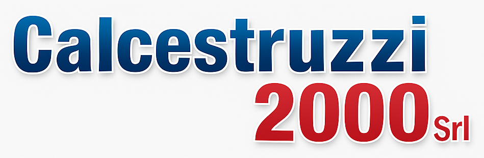 Logo per Calcestruzzi 2000 Srl, testo blu e rosso.