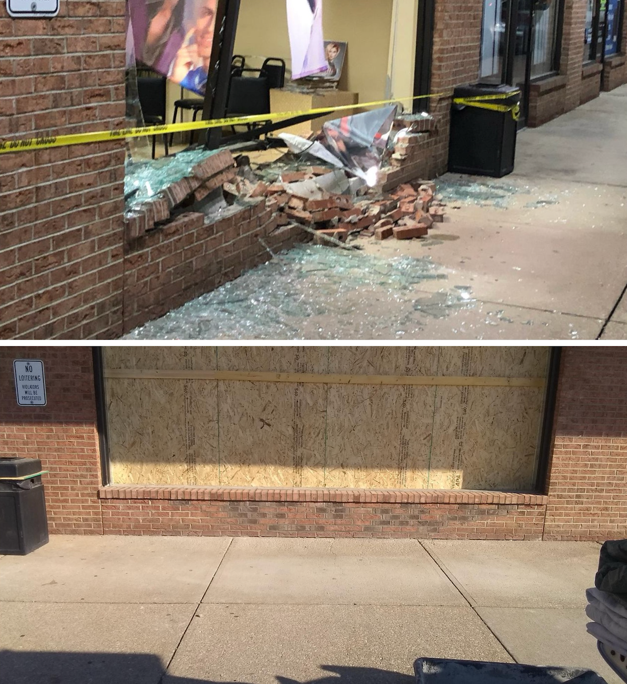 A brick building with a sign that says no parking
