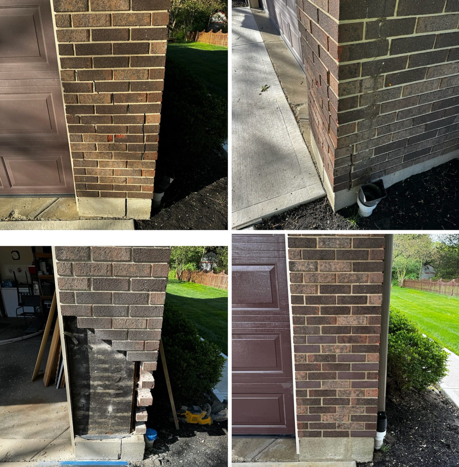 A before and after photo of a brick wall