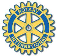 Rotary International logo: yellow gear with blue text and accents.