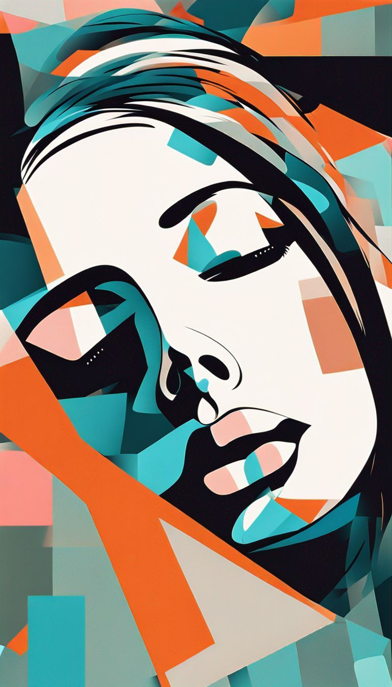 A colorful painting of a woman 's face with her eyes closed