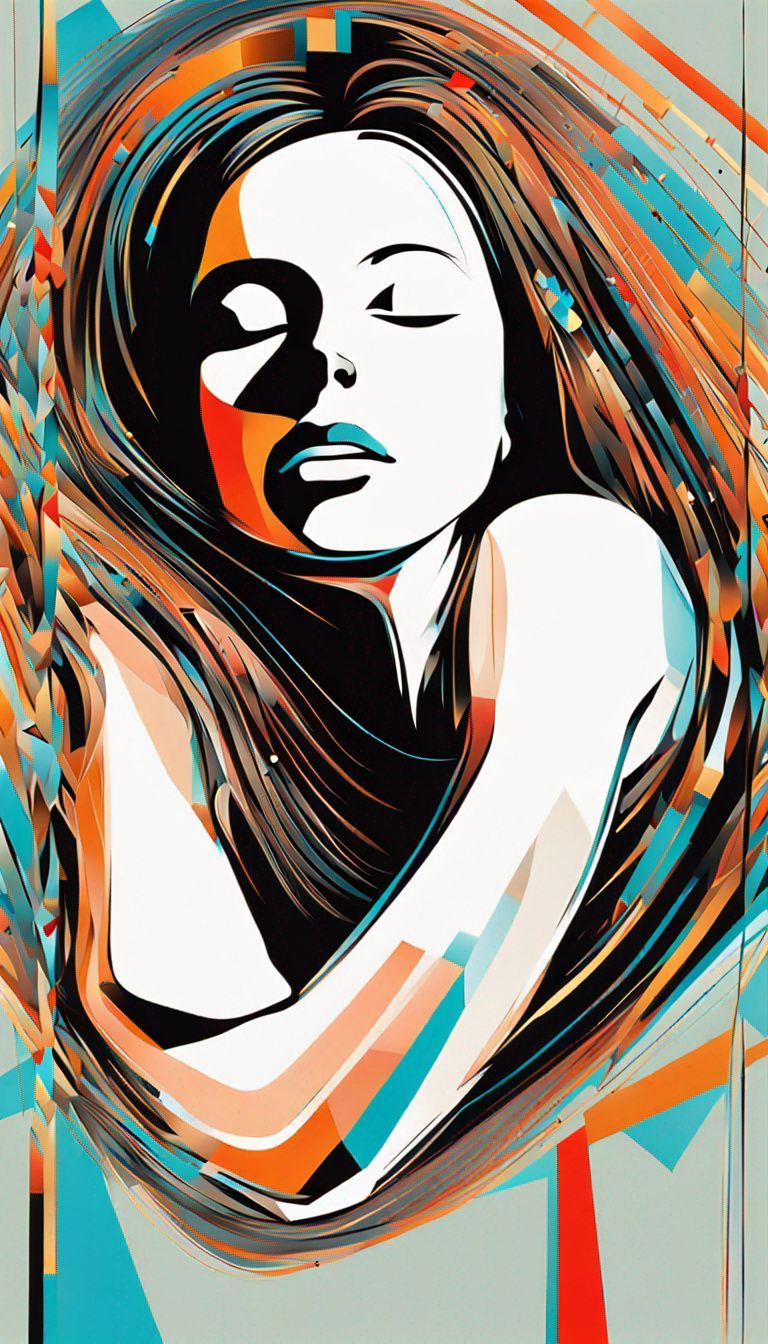 A colorful painting of a woman with her eyes closed.