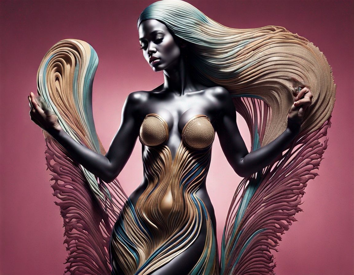 A woman with long hair is standing in front of a pink background.