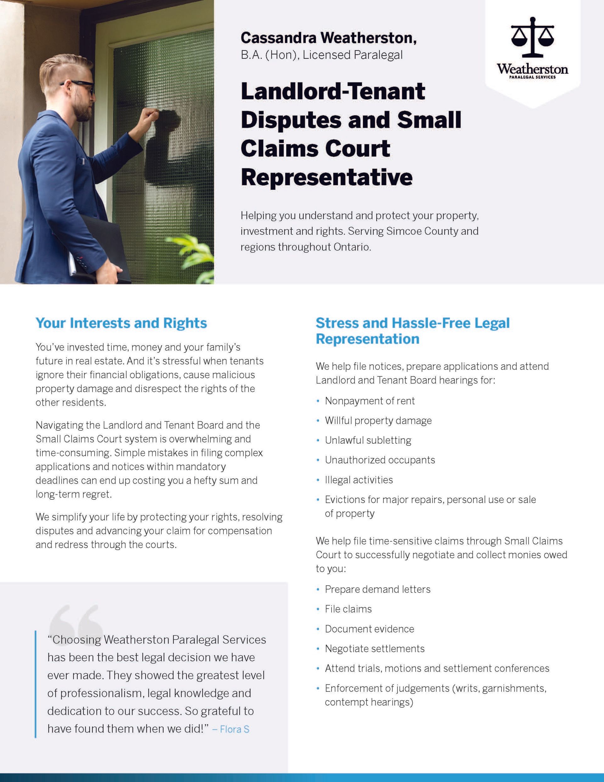 A man in a blue suit is standing in front of a door.