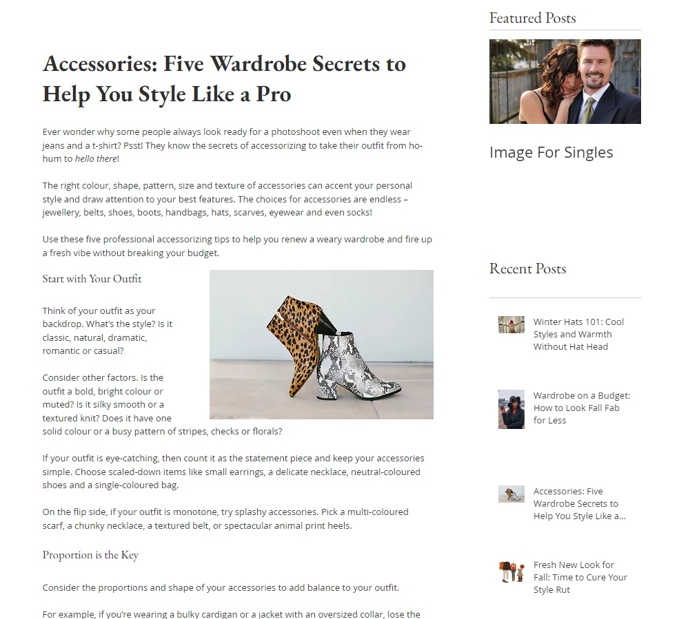 A website titled accessories five wardrobe secrets to help you style like a pro