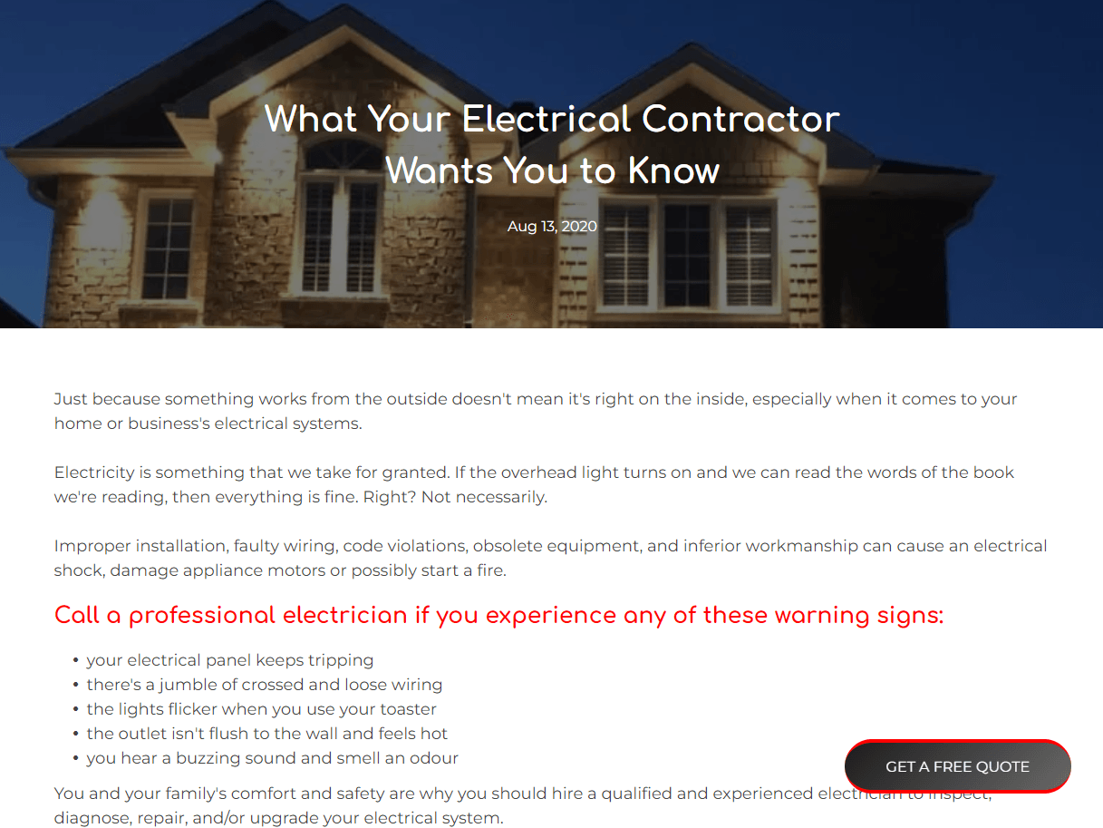 A screenshot of a website that says what your electrical contractor wants you to know