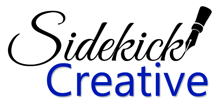 A logo for sidekick creative with a pen in the middle