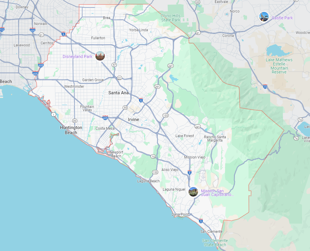 A map of los angeles county with a lot of roads and mountains.