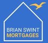 Logo for Brian Swint Mortgages: white house outline, yellow bird, and yellow and white text on a blue background.