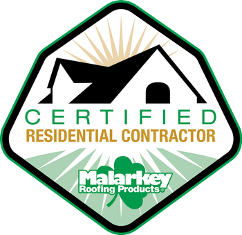 A certified residential contractor logo for malarkey roofing products