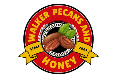 The logo for walker pecans and honey shows pecans and honey