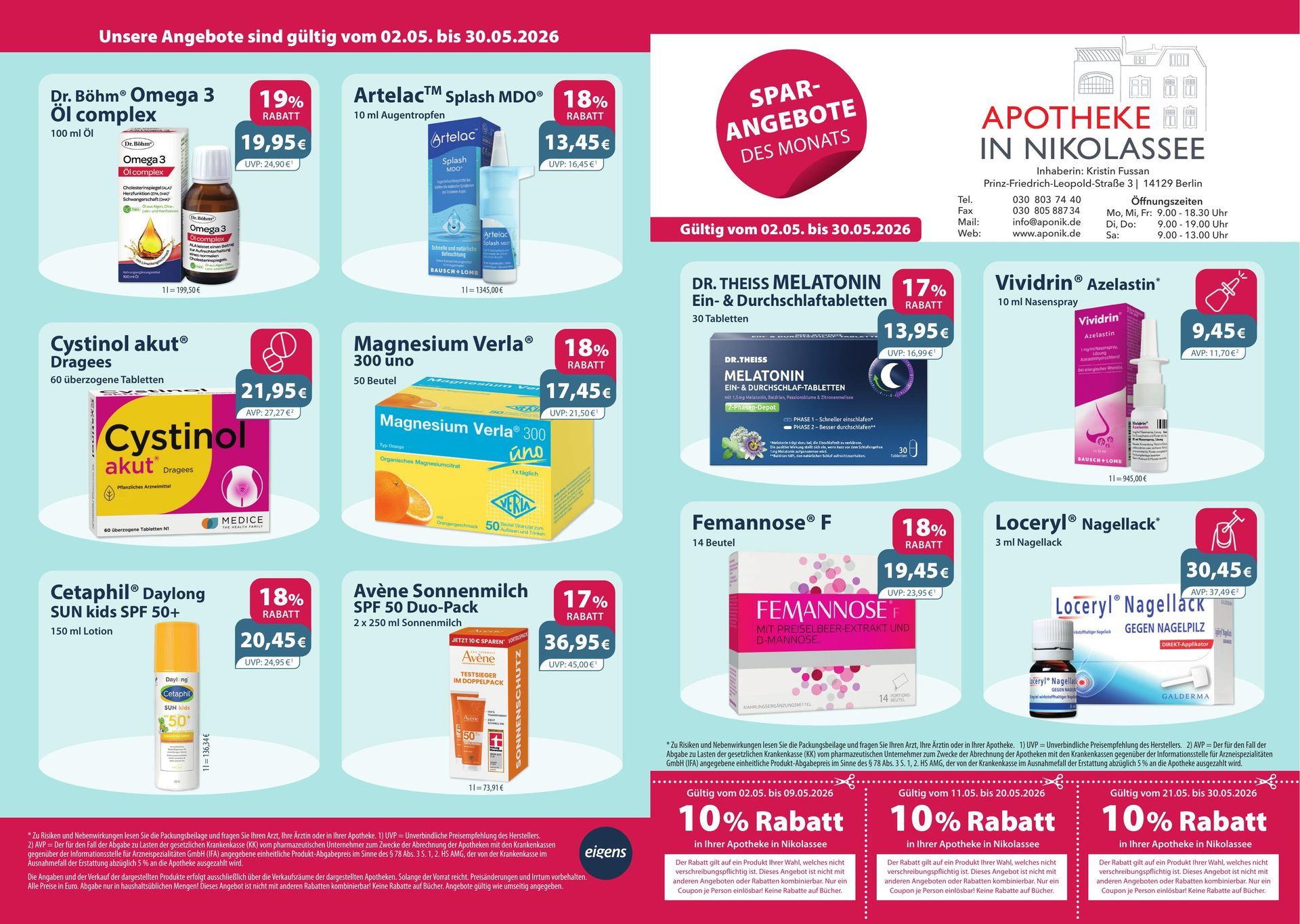 Ein Flyer für eine Apotheke mit vielen Produkten darauf