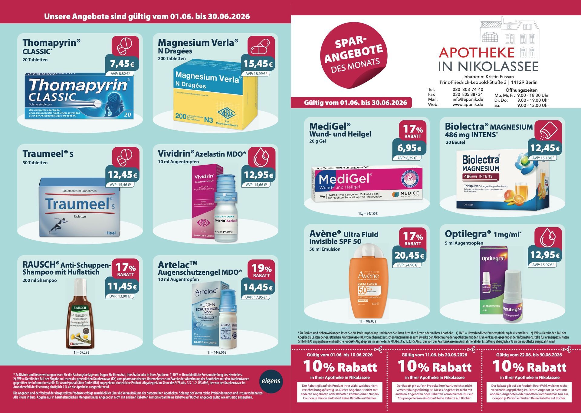 Ein Flyer für eine Apotheke mit vielen Produkten darauf