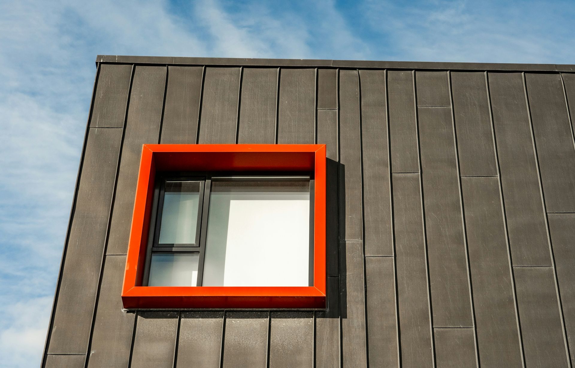 A square window on the side of a building
