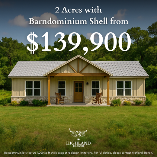 6 acres with barndominium shell from $ 259,900