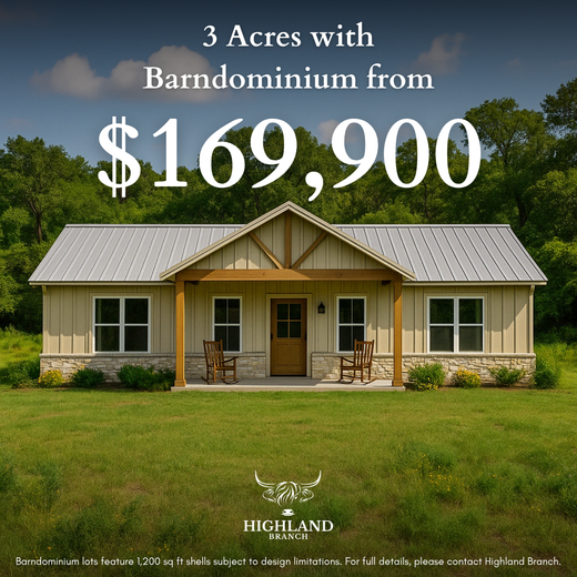 6 acres with barndominium shell from $ 259,900