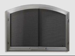 A black fireplace screen.