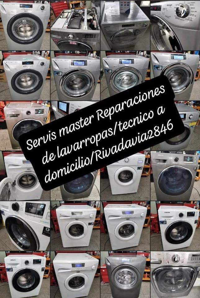 Collection of washing machines with text: 
