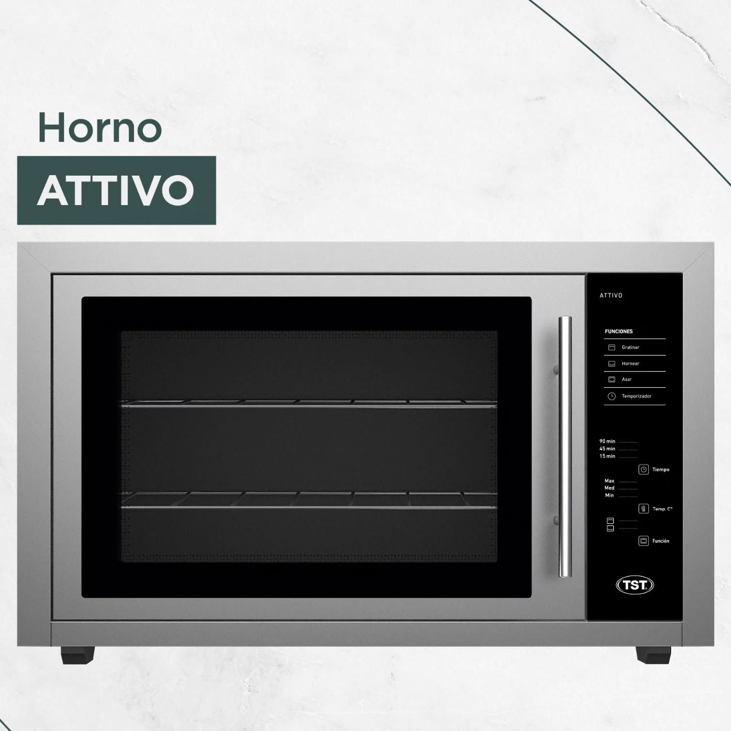 Horno comercial plateado con texto 