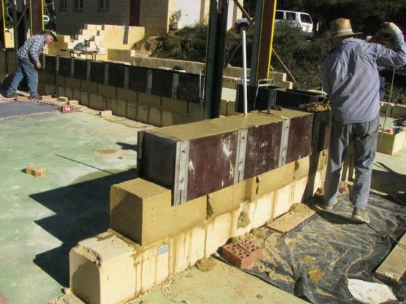 form block wall being constructed