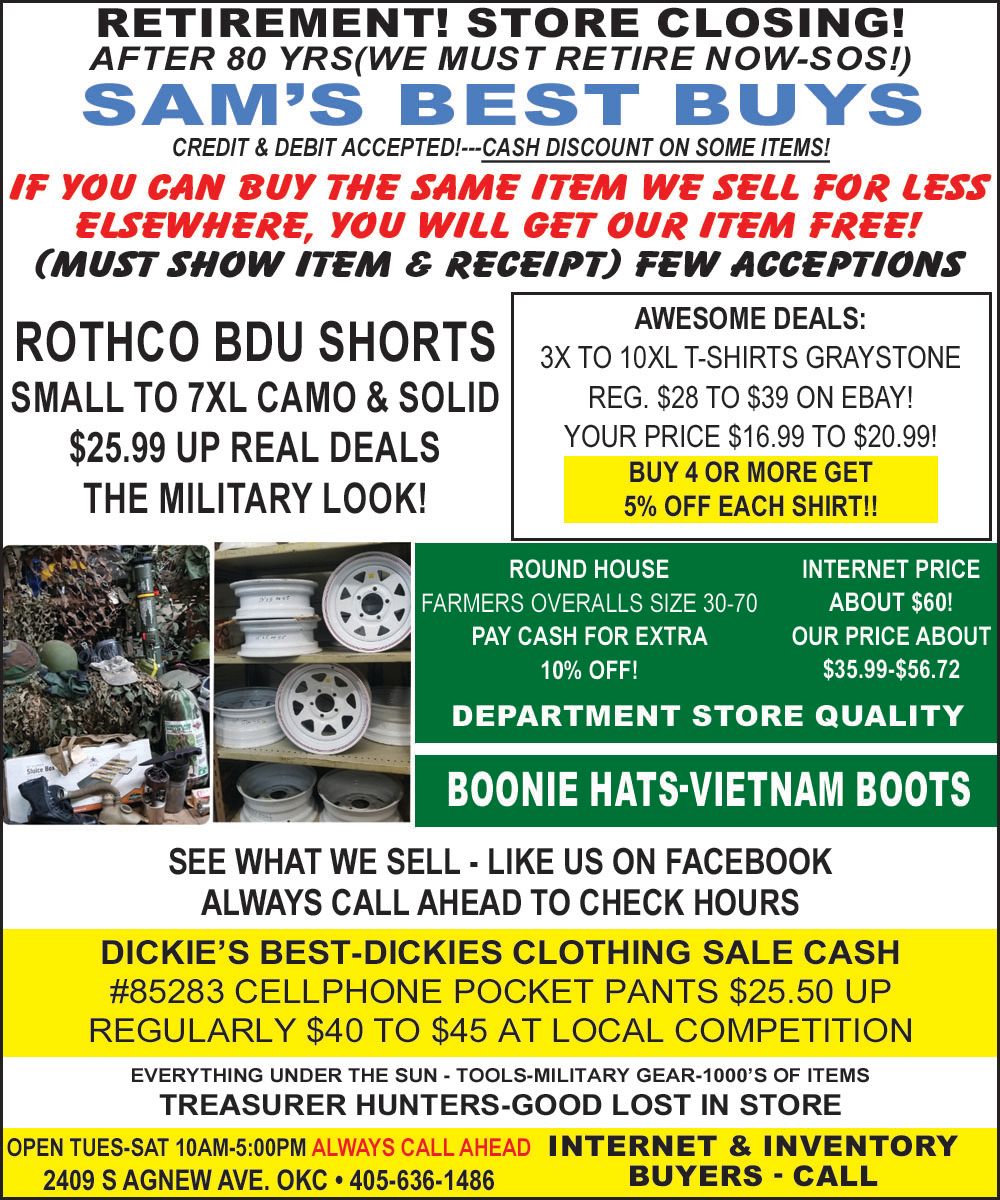 A flyer for sam 's best buys that says retirement store closing A flyer for sam 's best buys that says retirement store closing