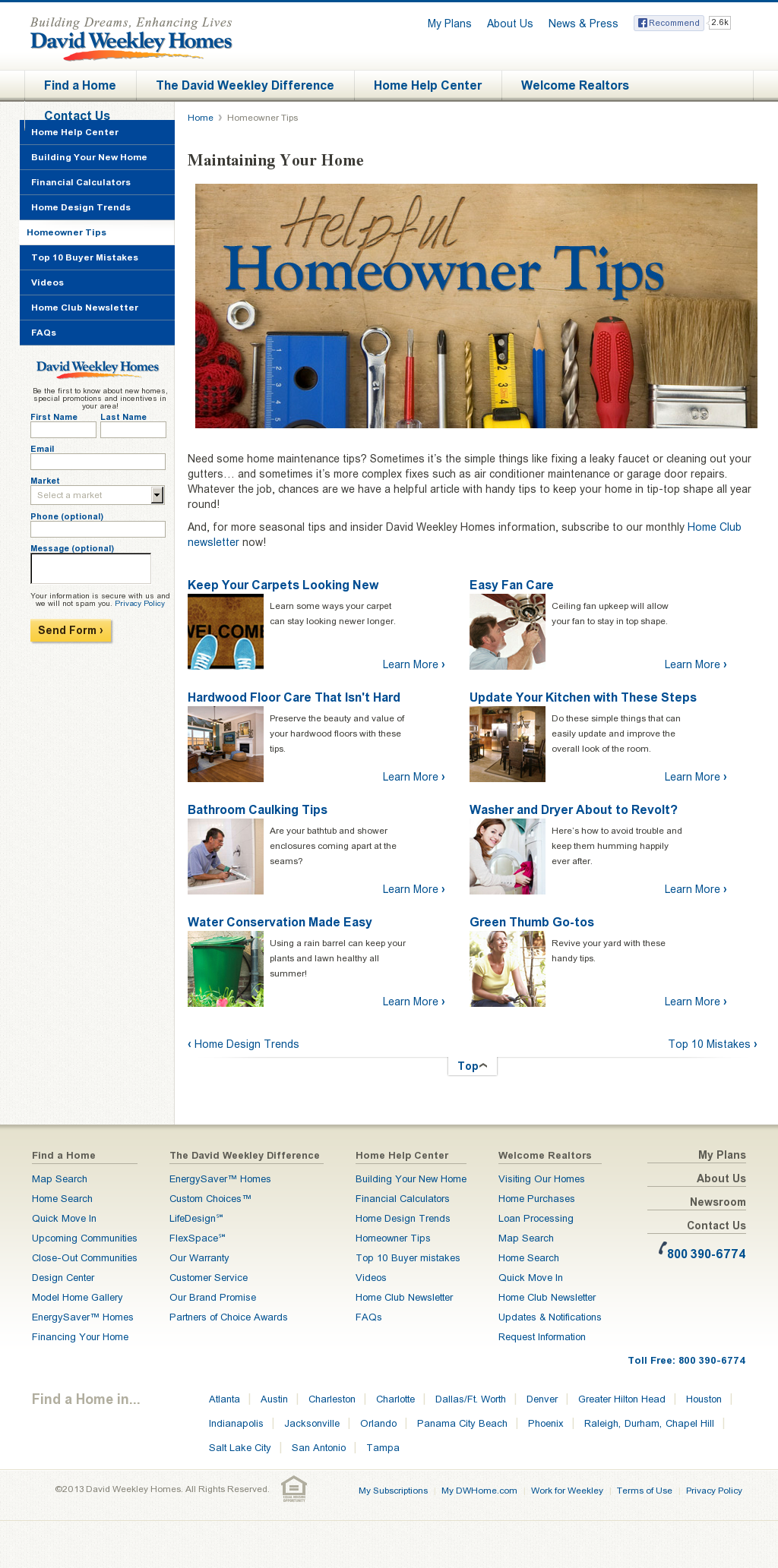 A screenshot of a homeowner tips website