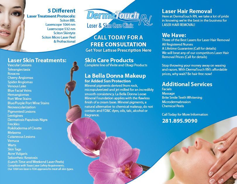 A brochure for laser skin treatments and laser hair removal