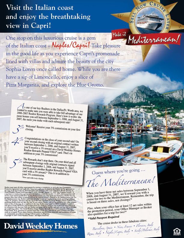 An advertisement for david weekly homes shows boats in a harbor