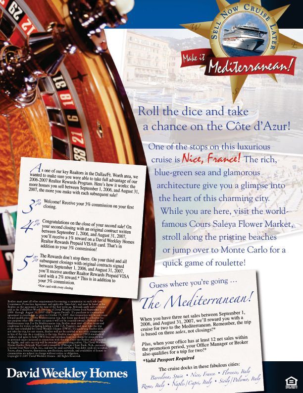 An advertisement for david weekly homes shows a roulette wheel