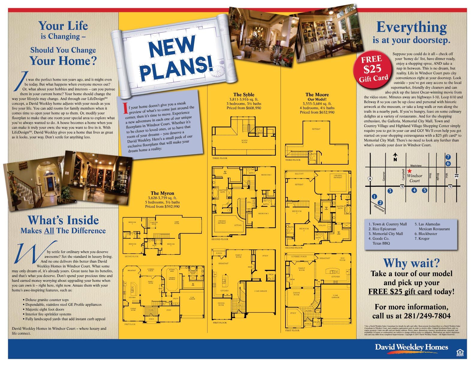 A brochure for a new home says new plans