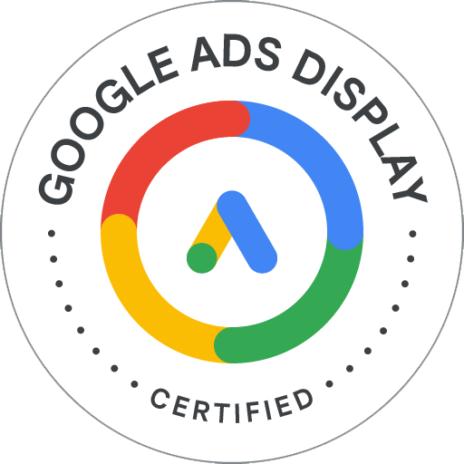 A google ads display certified logo with a circle in the middle.