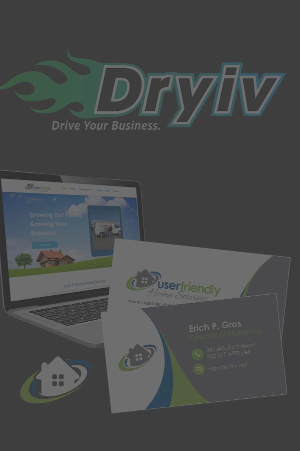 A laptop and business cards for dryiv drive your business