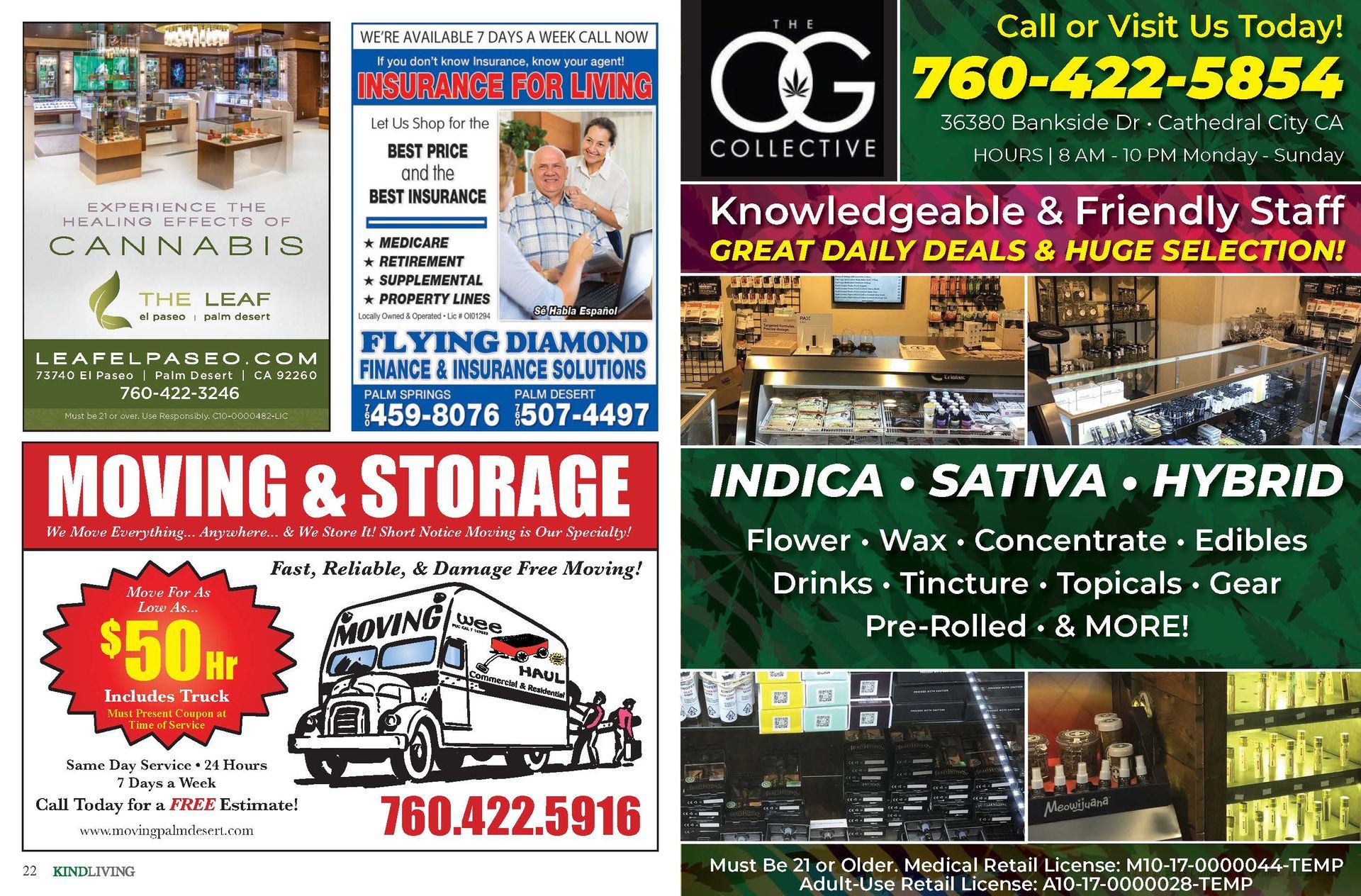 A flyer for moving and storage and a flyer for indica sativa hybrid