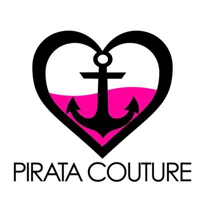 A logo for pirate couture with a heart and an anchor