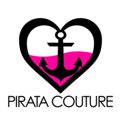 A logo for pirate couture with a heart and an anchor